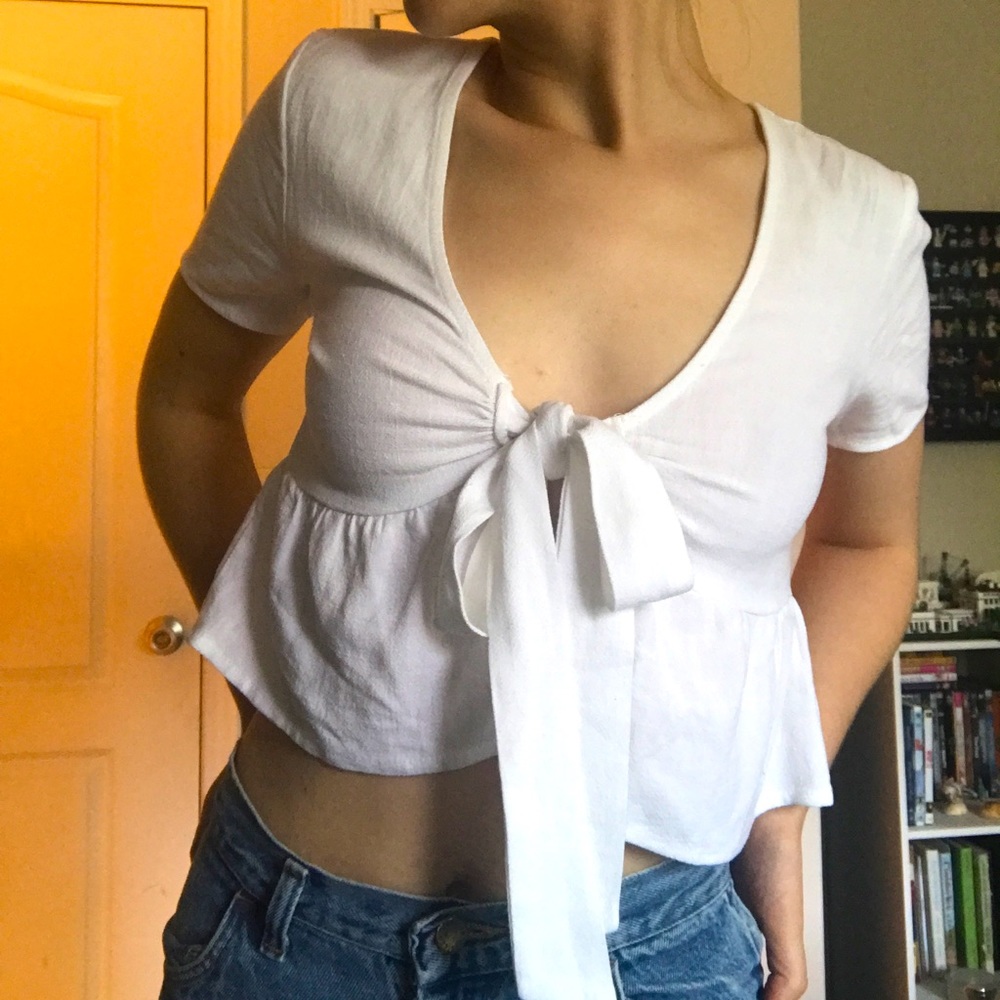PacSun x Lottie Moss White Ruffle Tie Top